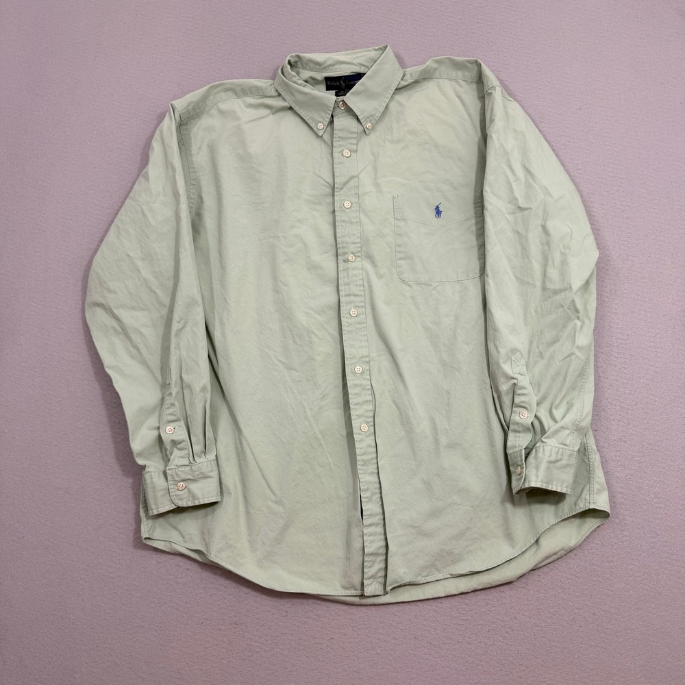 Vintage Polo Ralph Lauren Button Down Shirt Mens XL Green Blake Long Sleeve 90s